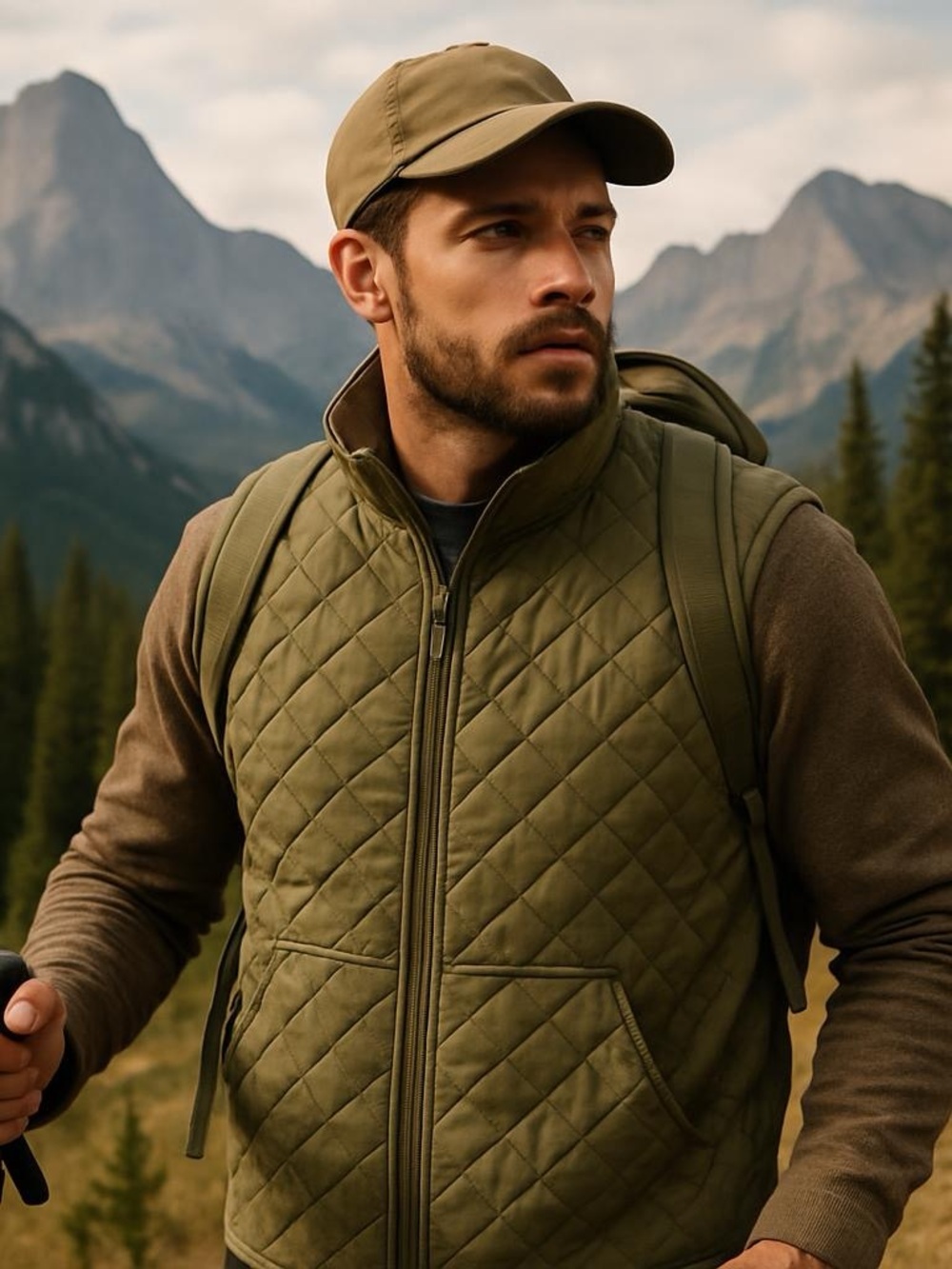 COAST Quilted Olive‎ Green Men's Zip-Front Vest Size L